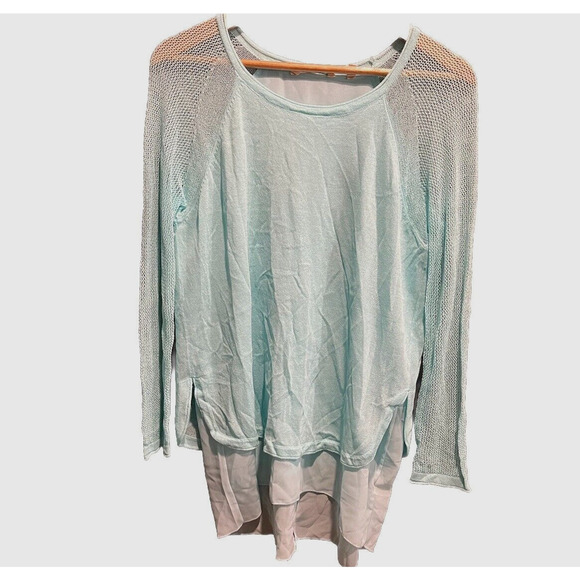 Soft Surroundings Light Blue Knit Sheer Lightweight Women's Tunic Sweater Size M - Picture 1 of 5